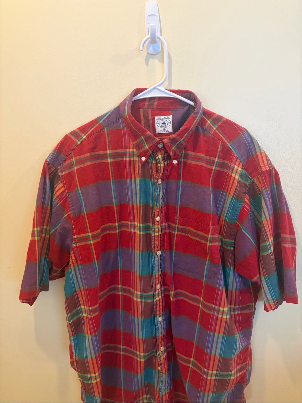 Brooks Brothers Men's Plaid Short Sleeve Button-Down Sport Shirt - Size XL